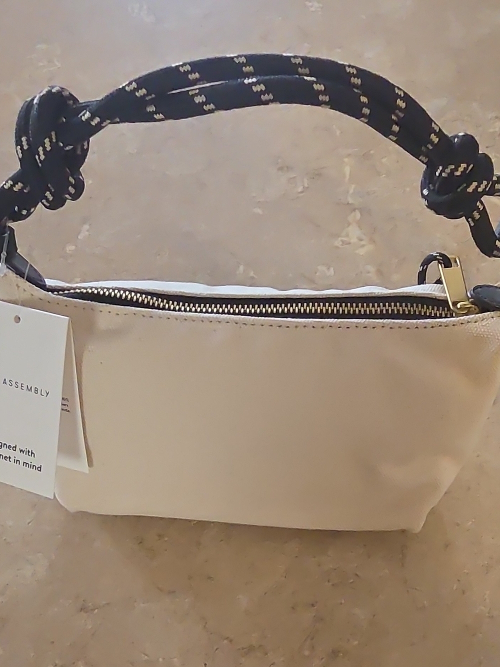 Mini Shoulder Bag with Knotted Rope Handle - Beige